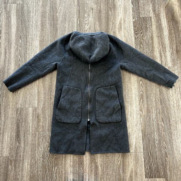EUC Theory Double-Faced Wool Cashmere Hooded Duffle Coat Gray Longline Jacket L - Picture 7 of 16